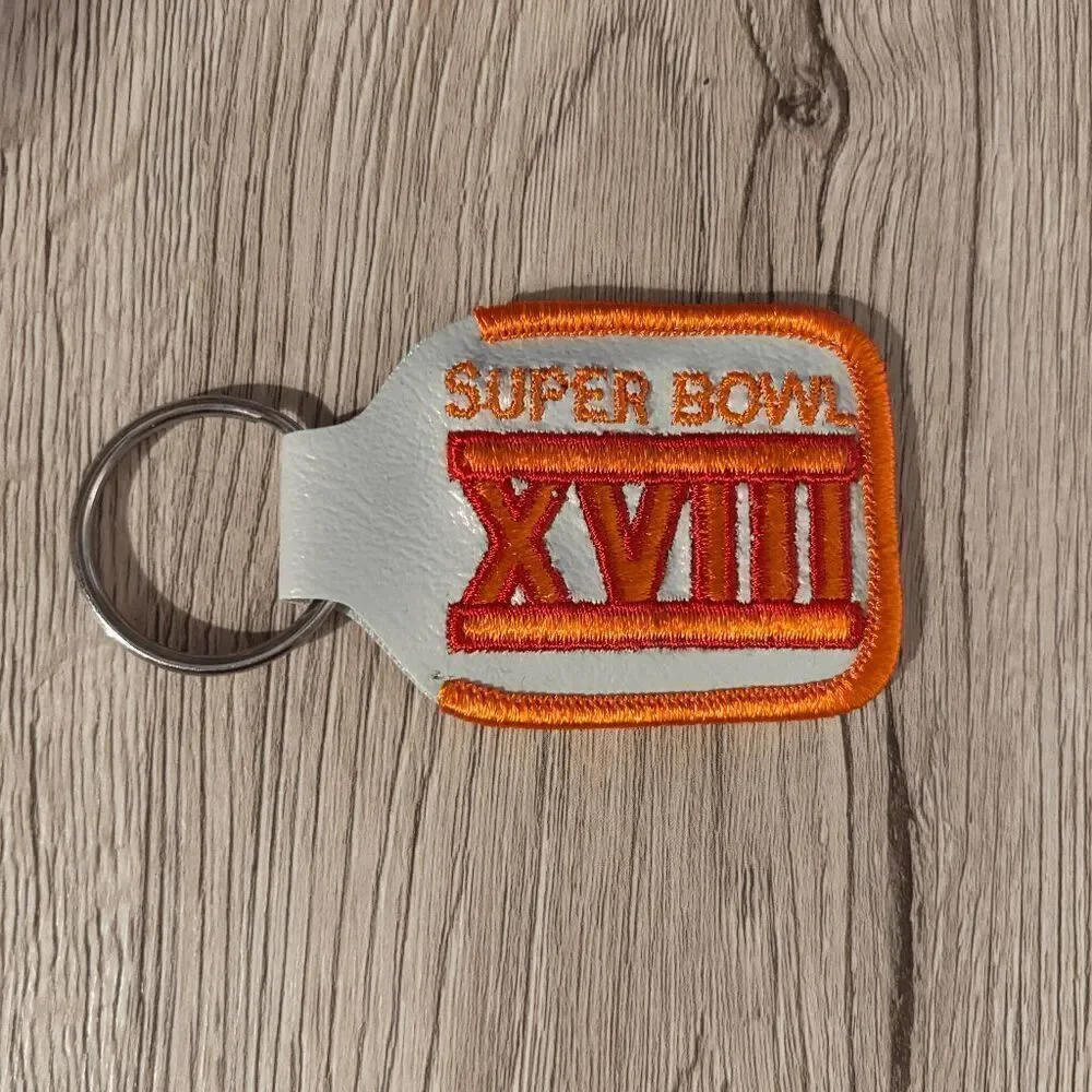 NFL Superbowl 18 XVIII 1984 Tampa Bay Leather Embroidered Keychain Vintage